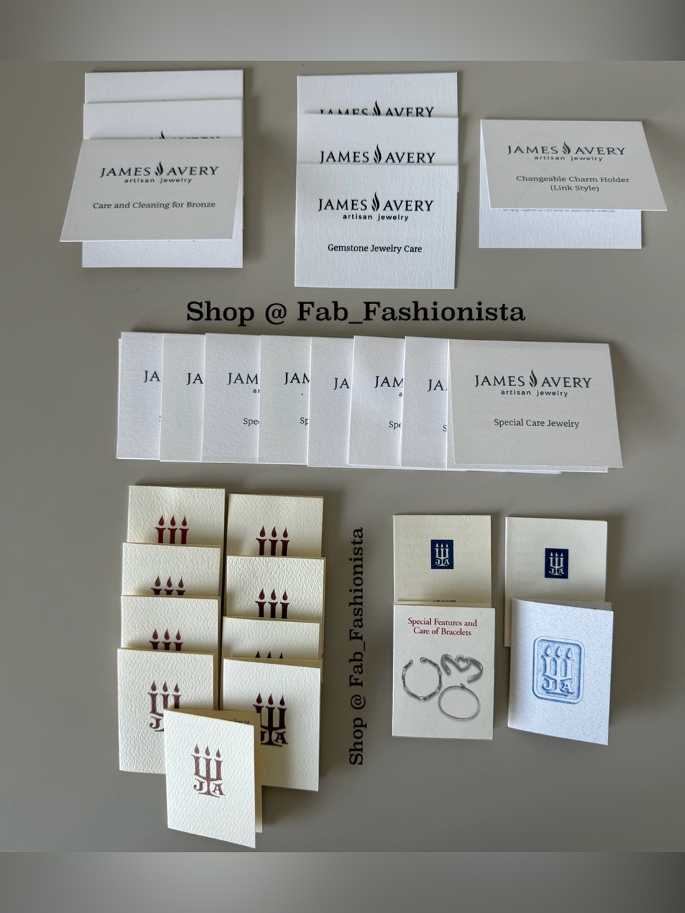 James Avery Care & Info Cards